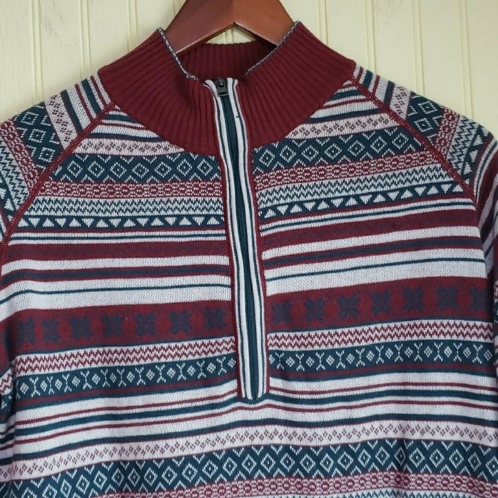 Eddie Bauer Sweater Mens Large Multicolor Fair Isle 1/4 Zip Mock Neck Pullover